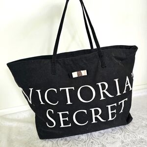 Victoria's Secret Thick Black Canvas Tote with Logo- EUC!